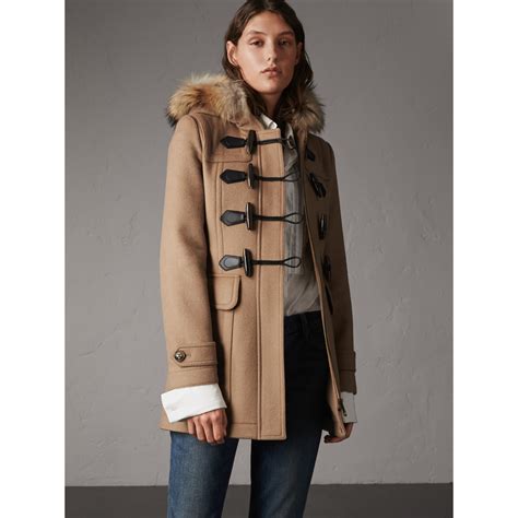 burberry duffle coat fur|duffle coat burberry femme.